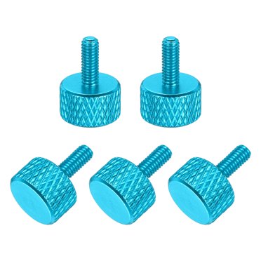 Vesa Screws Pastlla 6 Pcs M4 0.59"(15mm) Threads High Head Knurled Thumb Screws Knobs Aluminum Alloy Red Knurled Shoulder Flat Tip Thumbscrew, Black Monitor Mount Screws