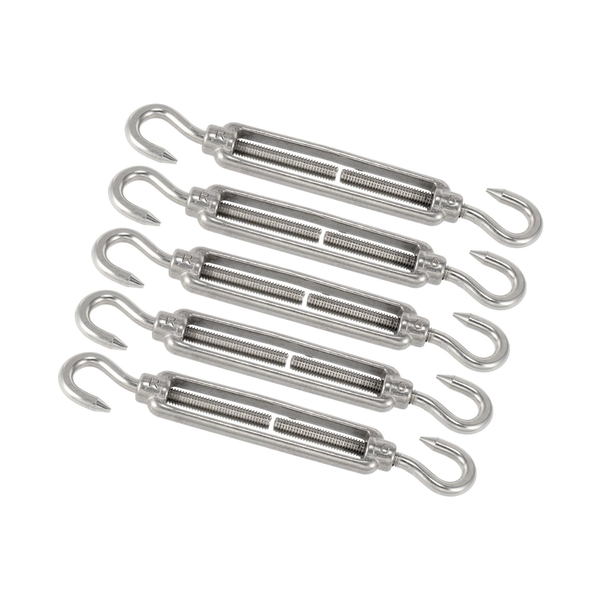 5 Pcs M6 Hook to Hook Turnbuckle Wire Rope Tension 304 Stainless Steel