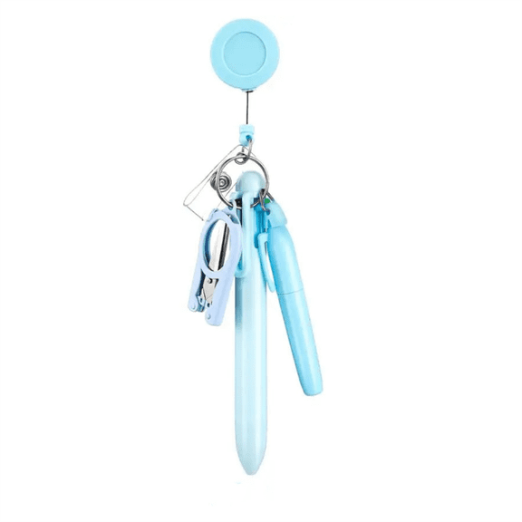 5 Pcs Macaron Color Nurse Pen Set Badge Reels Holder Accessories Mini Retractable Badge Clip Ball Pen Folding Scissors Keychain for Doctor