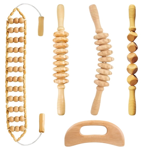 5 Pcs Maderoterapia Kit, Wood Therapy Massage Tools for Body Sculpting and Muscle Relaxing, Wooden Massager Set Includes Back Roller and Scraping Board