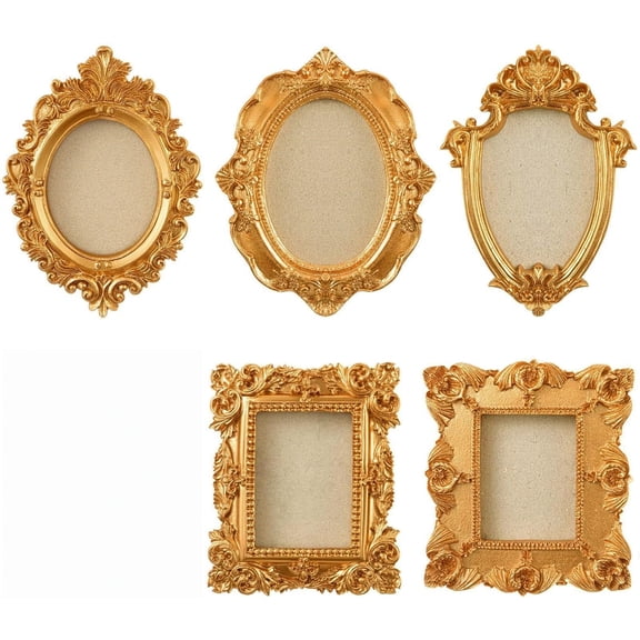 5 Pcs Magnetic Picture Frames for Refrigerator - Mini Vintage Gold Frames, Wall-Mountable/Hangable Antique Photo Frames