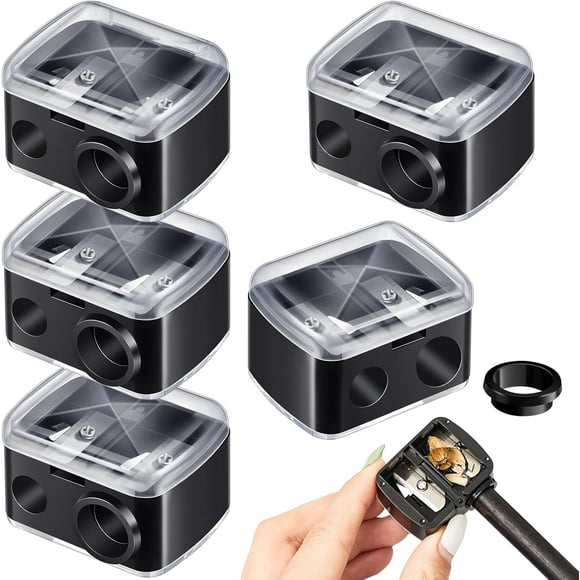 5 Pcs Makeup Pencil Sharpener 3 in 1 with Cover, Size Adjuster, Lip Liner Pencil Sharpener Cosmetic Pencil Sharpener Double Barrel for Small and Extra Large Eyeliner Lip Liner Brow Pencils