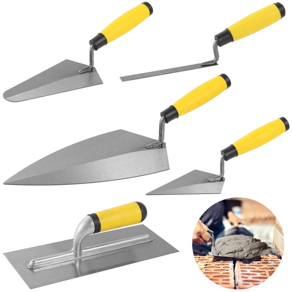 5 Pcs Masonry Hand Tool Set, Concrete Trowel Kit with Brick Trowel, Pointing Trowel, Edging Trowel, Iron-Made, Ergonomic Handle for Bricklaying Construction