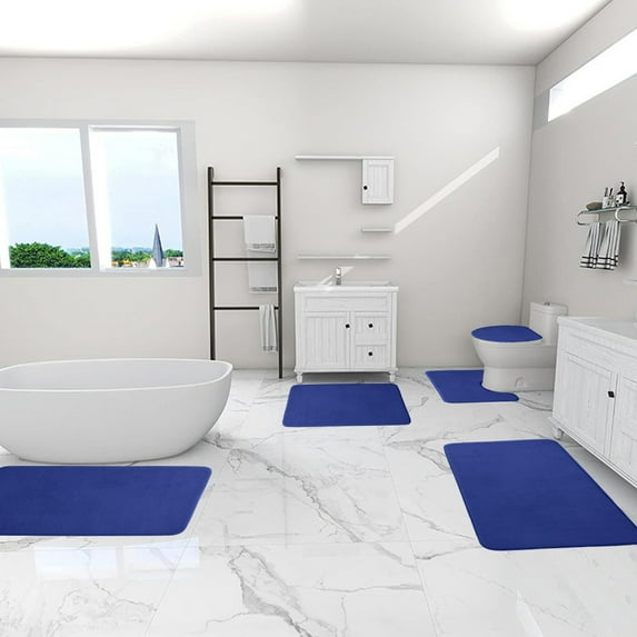 5 Pcs Memory Foam Bath Mat Set, 15.7*23.6 Inch Bathroom Rugs, Non Slip Bath Mats for Bathroom, Super Soft and Water Absorbent Bath Rug Set, Machine Washable U Shape Toilet Mats