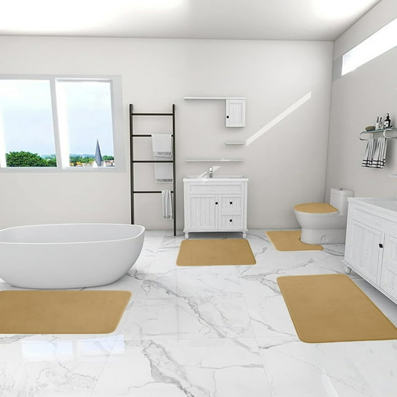 5 Pcs Memory Foam Bath Mat Set, 15.7*23.6 Inch Bathroom Rugs, Non Slip Bath Mats for Bathroom, Super Soft and Water Absorbent Bath Rug Set, Machine Washable U Shape Toilet Mats