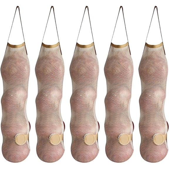 5 Pcs Mesh Produce Bags, Onion Bag Storage Baskets Net Bags, Reusable Washable Seafood Boil Bag for Kitchen Refrigerator Potato Garlic Vegetable Fruit Storage (Brown)