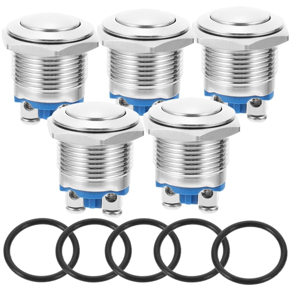 FUEENIRVA Push Button Light Switch Silver Stainless Steel 5Pcs Round Head