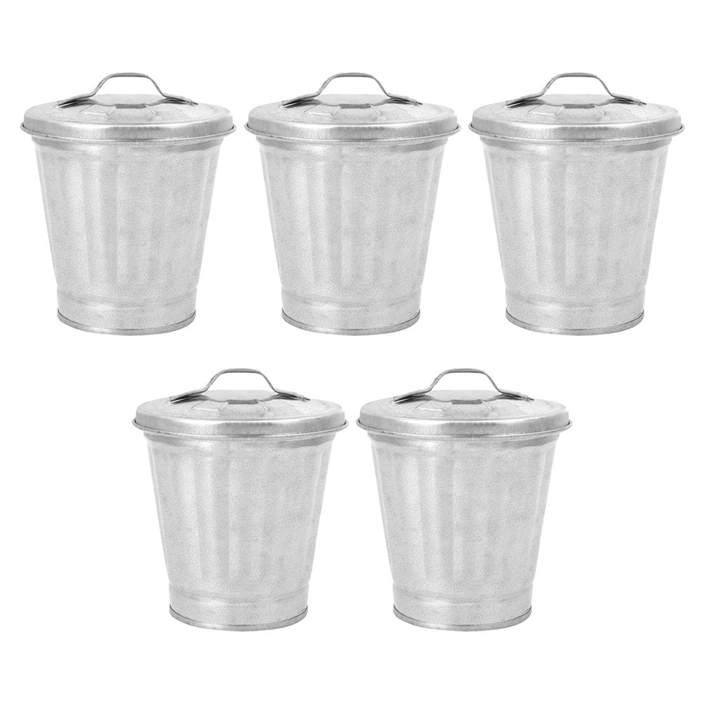 5 Pcs Metal Container with Lid Small Tin Pails Tiny Garbage Container