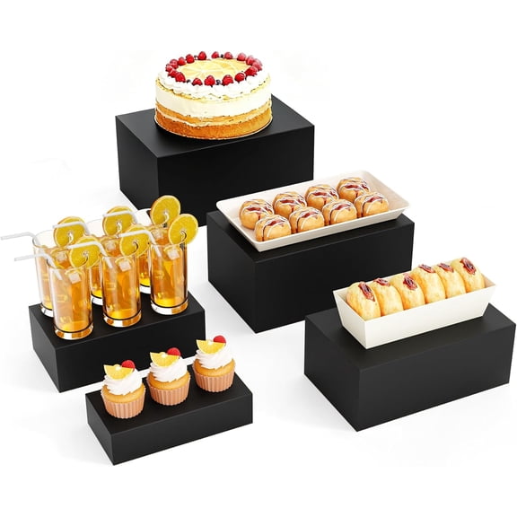 5 Pcs Metal Display Stands for Buffet Table Cake Risers, Cupcake Rectangle Stand for Wedding, Party, Catering Supplies, Elegant Food Risers for Display with 5Pcs Hollow Bottoms Sturdy Modern
