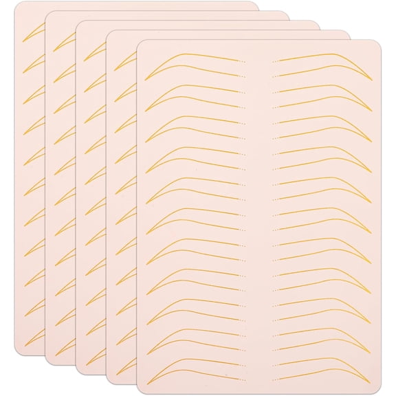 5 Pcs Microblading Practice Fake Skin Sheet for Eyebrow Tattoo, Fake Skin for Tattoo, Micro Blading Eye Brow Makeup, Double Sides Silicone Tattoo Skin Practice Kit, Tattooing Supplies