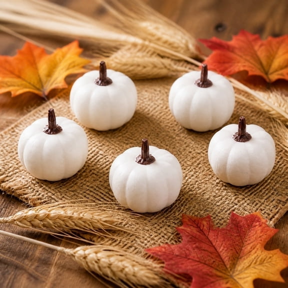5 Pcs Mini Artificial Pumpkins for Fall Decor - 3 Sizes Foam Plastic Small Pumpkins for Thanksgiving Halloween Table Centerpiece - DIY Craft Pumpkins for Home Mantel Shelf Kitchen Counter Decor