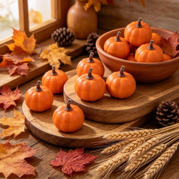 5 Pcs Mini Artificial Pumpkins, 1.1 in Orange Foam Pumpkin Decor for Fall Harvest Thanksgiving and Halloween Centerpieces