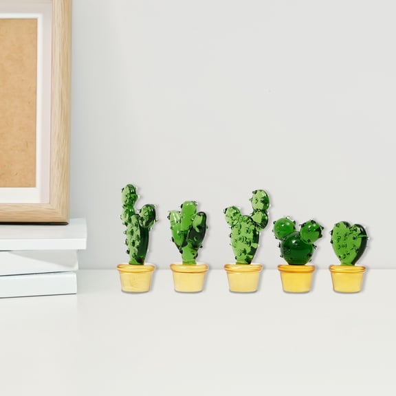 5 Pcs Mini Glass Miniature Simulation Cactus Ornament Modern Style Table Decoration Artificial Plant Ornament