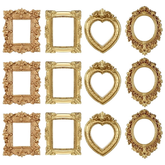 5 Pcs Mini Gold Frames - Small Gold Vintage Flower Oval Rectangle Baroque Frames Table Top Frame for Christmas Holiday Party Decor(without Glass Stand or Backing)