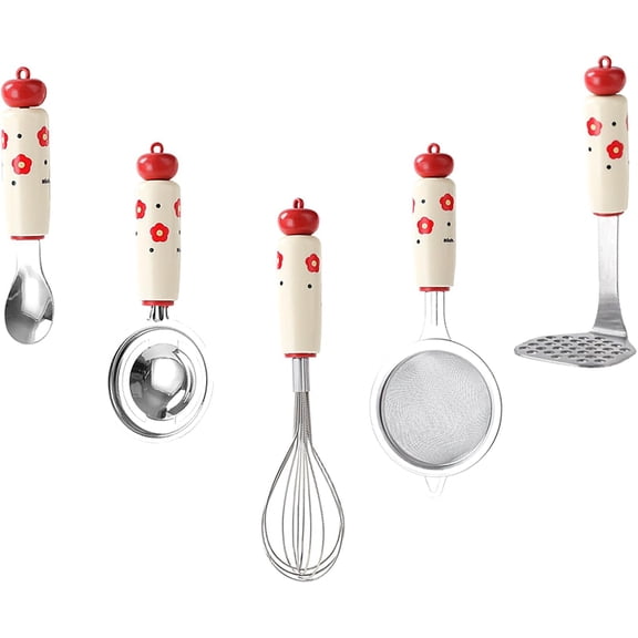 5 Pcs Mini Kitchen Utensils Set Cute Stainless Steel Egg Whisk, Potato Masher, Egg Separator, Skimmer, Spoon Cooking Tools