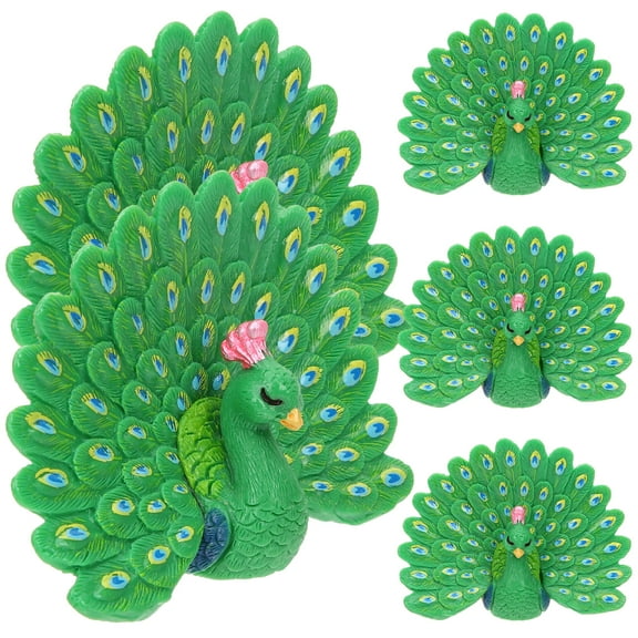 Tiny Peacock Figurines for Decoration Made of Resin in Green Color Great for Mini Landscaping 5 Pieces