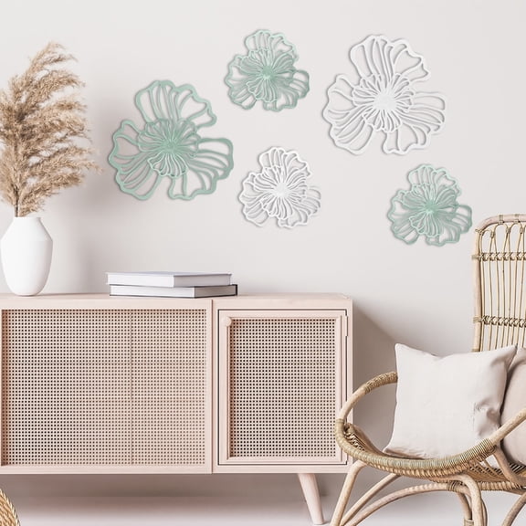 5 Pcs Multi Size Metal Wall Art Professional Structural Display5pcs)white+green)
