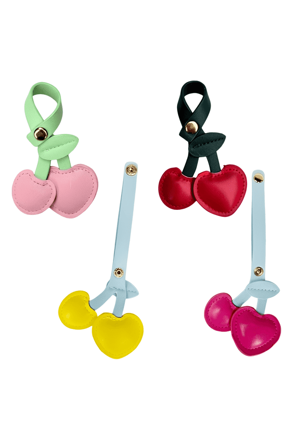 4 Pcs Multicolor Cherry Keychain, Dainty PU Leather Charm, Exquisite Gold Button Rural Style Handbag Charm, Lightweight 3.15 x 1.7 in / 8 x 4.3 cm for Car Keys, Purses, Bags Decorations