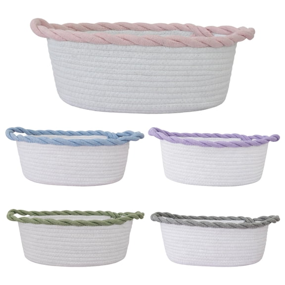 5 Pcs Multicolor Cotton Rope Storage Basket Set, 11.8 in / 30 cm Long, Hand-Woven Organizer Bins, Soft and Long-Lasting, Toy Organizer with Oval Bottom for Nursery, Infant Items, and Gifts