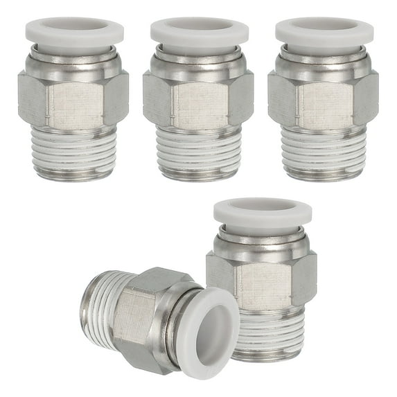 Uxcell NPT Push to Connect Air Fittings, Male Straight NPT Thread Connector White 1/2" OD-3/8" NPT 5