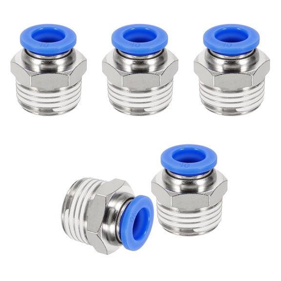 5 Pcs NPT Push to Connect Air Fittings, Male Straight 10mm Tube OD x 1/2" NPT Thread Air Quick Connector, Blue
