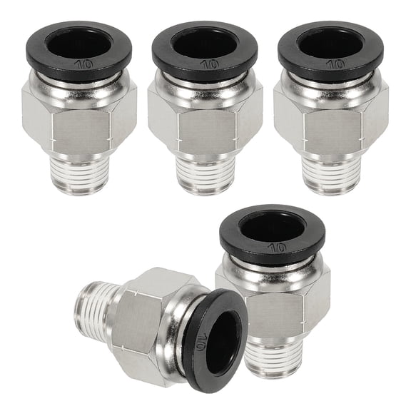 5 Pcs NPT Push to Connect Air Fittings, Male Straight 10mm Tube OD x 1/8" NPT Thread Air Quick Connector, Black