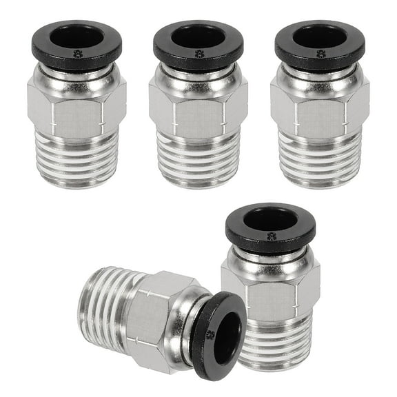 5 Pcs NPT Push to Connect Air Fittings, Male Straight 8mm Tube OD x 1/4" NPT Thread Air Quick Connector, Black