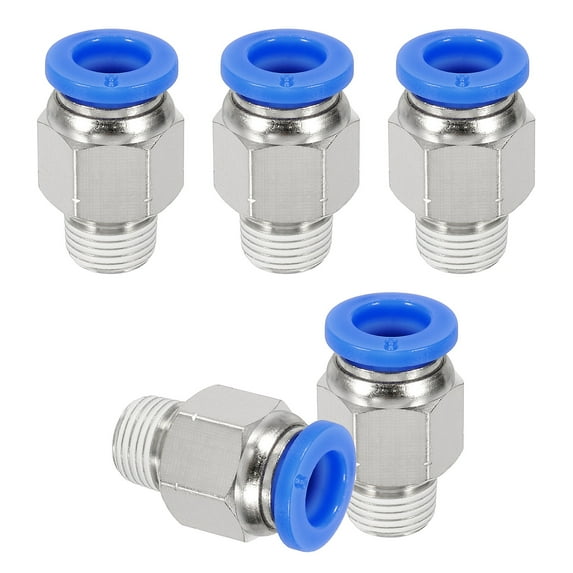 5 Pcs NPT Push to Connect Air Fittings, Male Straight 8mm Tube OD x 1/8" NPT Thread Air Quick Connector, Blue