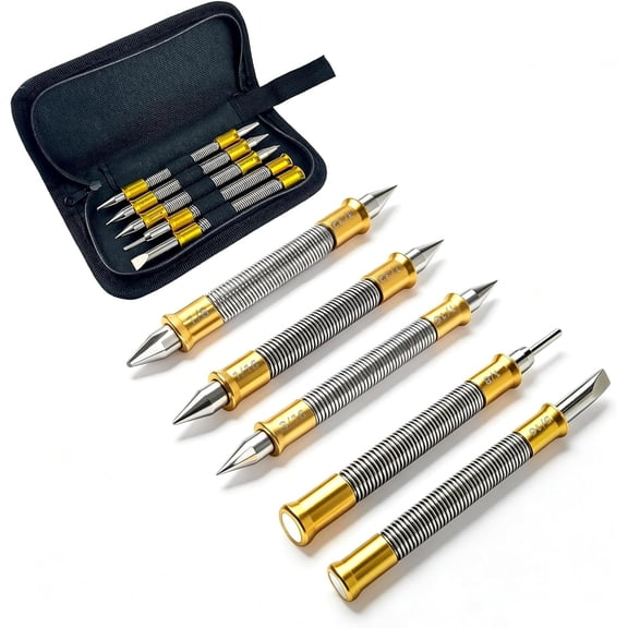5 Pcs Nail Setter Punch Set, Dual Head Spring Nail Set & Center Punch Tool, Hinge Pin Removing Punch (1/8"), Cold Chisel (5/16"), Nail Setter Sizes 1/32", 1/16", 3/32", 1/8", Center Punch 1/8", 3/16"