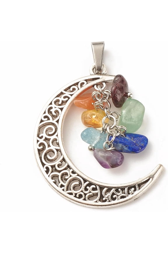 5 Pcs Natural Mixed Stone Moon Pendants Natural Garnet Red Aventurine Pendant Accessory Moon Pendant Ornament DIY