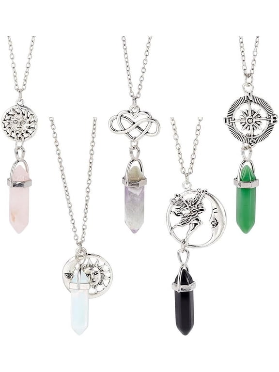5 Pcs Necklace Spiritual Pendant Pendulum Pointed Quartz Stone Chain Pendant Gemstone Pendant Jewelry