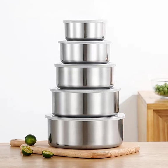 5 Pcs Nesting Stainless Steel Food Storage Containers with Sealing Lids Leak-proof and space-saving, ideal for meal prep, storing leftovers, and picnics