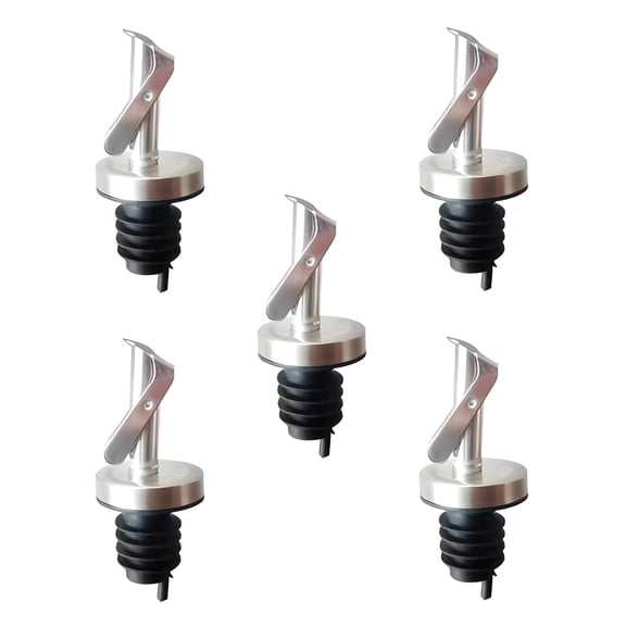 5 Pcs Oil Spout with Automatic Opening and Closing Lid, Leakproof Nozzle Dispenser for Olive Oil, Vinegar Bottle Stopper, Stainless Steel Oil Vinegar Bottle Stopper Spout for Kitchen