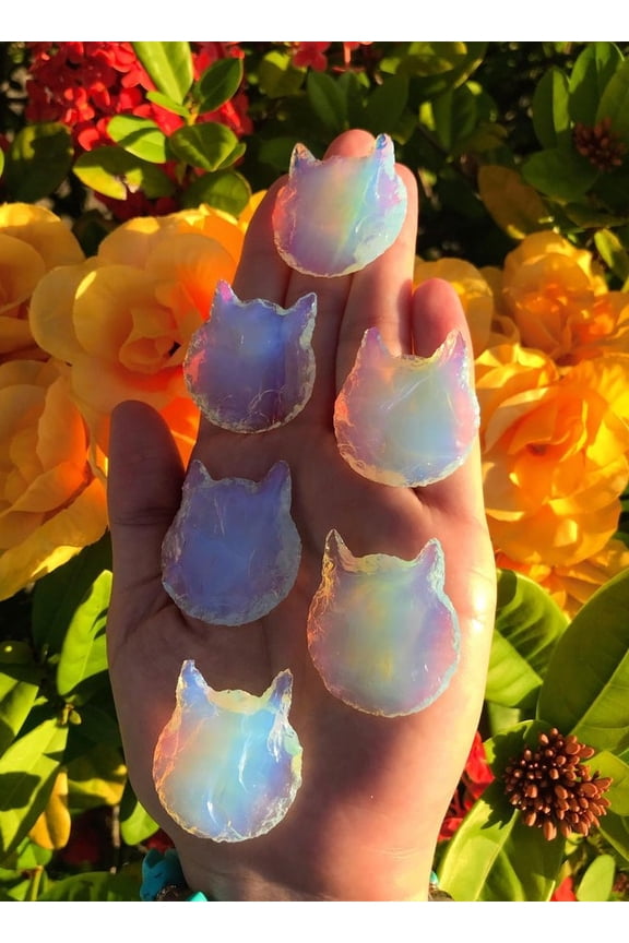 5 Pcs Opalite Carved Cat Head Bulk Opal Cat heads | Cat Shaped | Crescent Pendants | Carved Crystal | Cat Head Crystal Shaped | Bulk Crystal