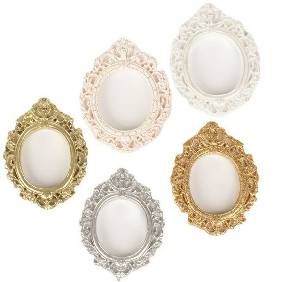 5 Pcs Oval Photo Frame Table Decor Mini Resin Picture Frames Baroque Vintage Round DIY