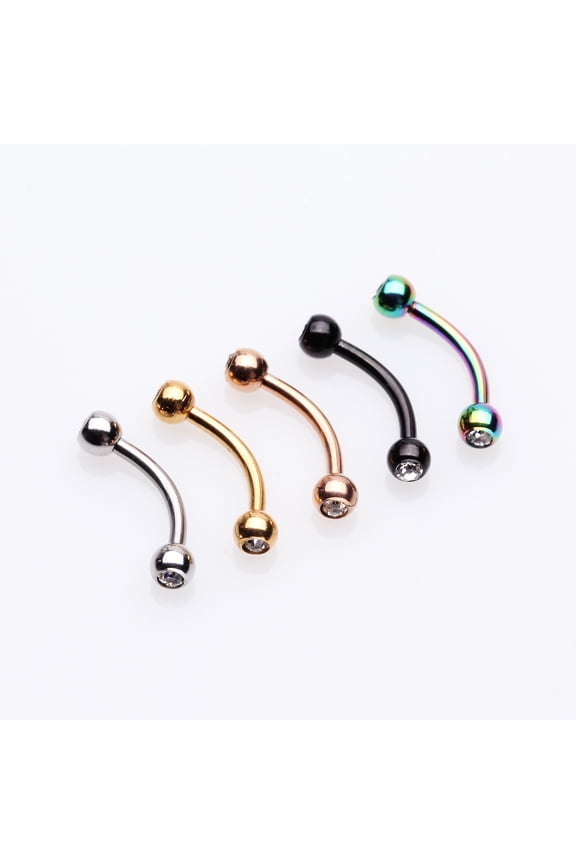 5 Pcs Pack of Assorted Color Plated Gem Ball Steel Curved Barbells