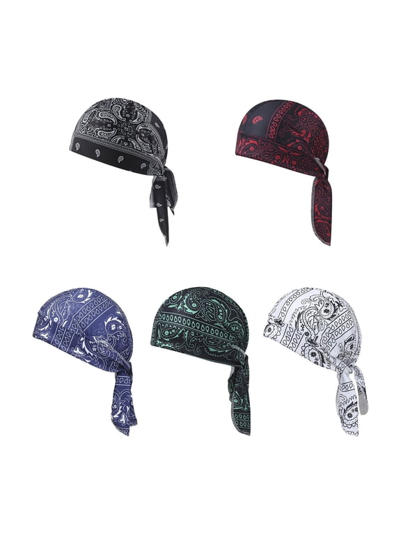 5 Pcs Paisley Cooling Head Scarf Scarves Cap Durags Elastic Cycling Headscarf Wrap Do Rag Bandana Skull Caps for Man Women, Sweat-Wicking, Comfortable for Motorcycle & Outdoor Work