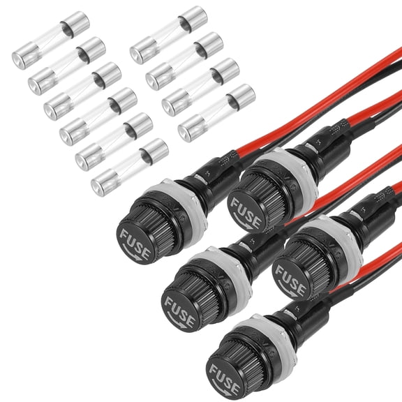 Uxcell 5Pcs Panel Mount Fuse Holder 5x20mm Fuse Spade Terminal Screw Cap Fuse Holders with Pre-Soldered Wires and 3A Glass Tube Fuses