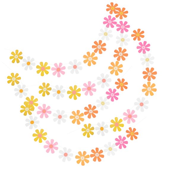 5-Piece Paper Flower Banner Hanging Flags for Birthday Party Decorations, Colorful Daisy Stickers for Women and Shower