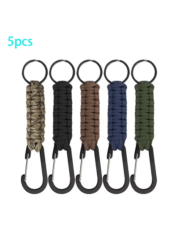 5 Pcs Paracord Keychain with Carabiner, Heavy Duty Braided Lanyard Clip for Keys, Outdoor Camping Hiking for Men Women