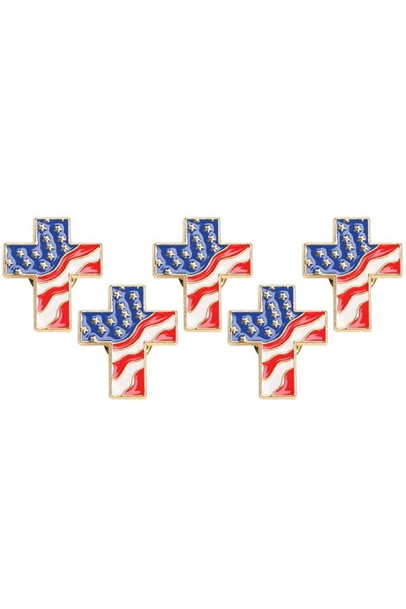 5 Pcs Patriotic Cross Design Metal American Flag Lapel Pin for Independence Day Memorial Veterans Usa Lovers(Q)