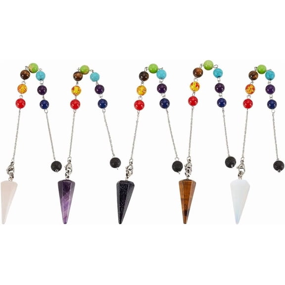 5 Pcs Pendulum for Divination 5 Styles Natural Gemstone Dowsing Pendulum Stone Point Pendulums Accessories for Meditation 9.5inch(24.3cm)