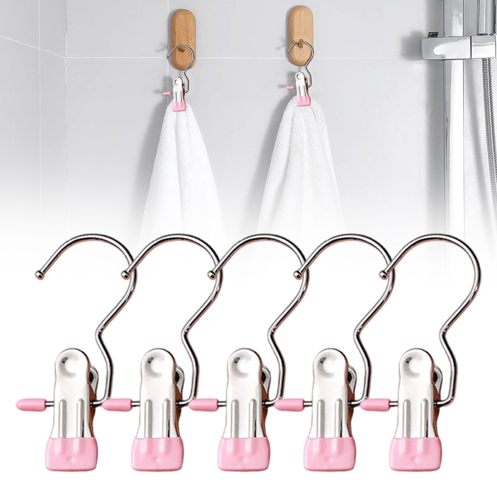 5 Pcs Pink Space-Saving Stainless Steel Clip Hangers, 360° Rotating ...
