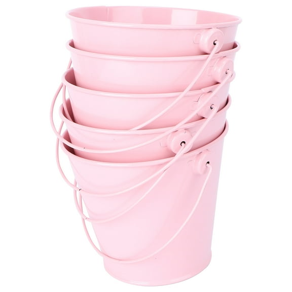 5 Pcs Planters Tinplate Flower Bucket Mini Plants Bucket 5.5X7.7X9cm Pink