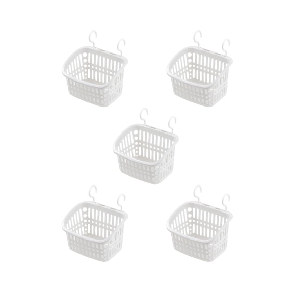 5 Pcs Plastic Hanging Baskets for Shower, Hanging Basket Organizer With Hooks, Rectangle Small Hanging Storage Basket, Can Be Used in Kitchen, Pantry, shelf, Bedroom, Livingroom, Bathroom. (White)