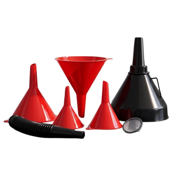5 Pcs Plastic Oil Funnels for Automotive Use Set, Large Flexible Fuel Funnel, Wide Mouth Fuel Funnels with Detachable Spout and Filter for Water, Gasoline, Coolant, Engine Oil Transfer