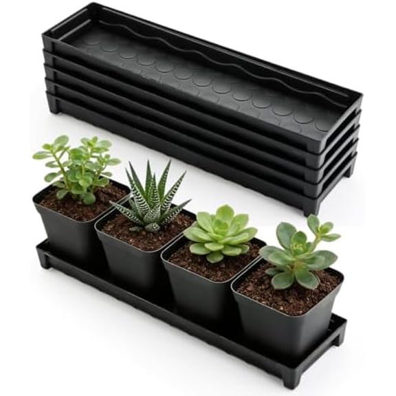 5 Pcs Plastic Window Sill Saucer (16"x5.5"x1.5"), Rectangular Windowsill Plant Pot Trays with Removable Drainage Hole, Thick Plant Saucer Tray for 4 inch (10CM) Flower Seedling Pots