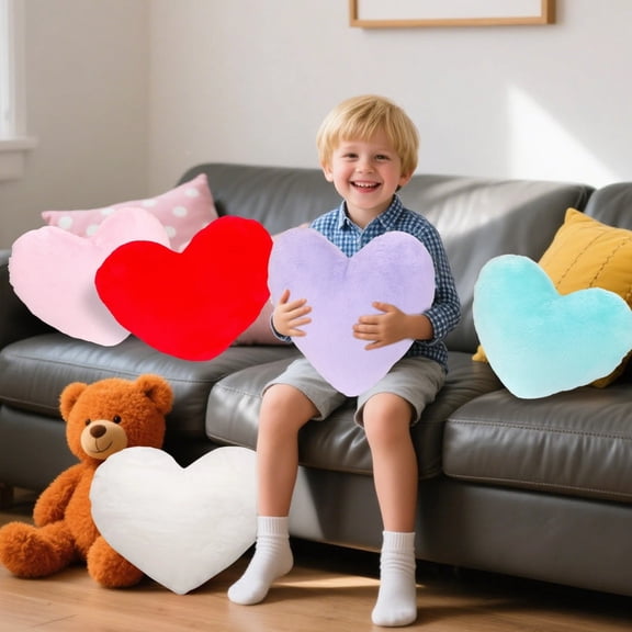 5 Pcs Plush Heart Throw Pillows, Decorative Couch and Bed Pillows, Includes Red, Purple, Blue, Pink, White, Perfect for Sofa Decoration and Bedroom Accent