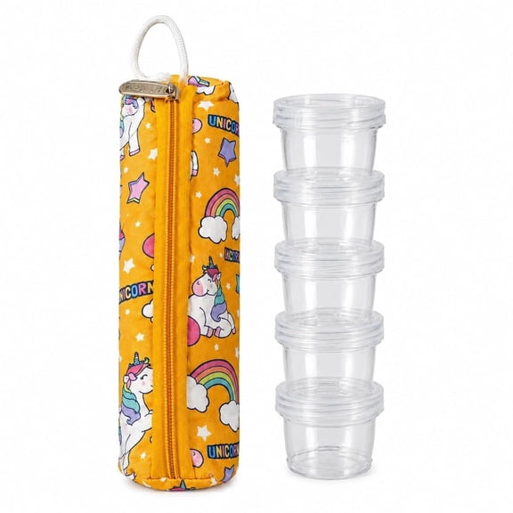 5 Pcs Portable Spice Jar Set with Travel Pouch | Stackable Clear Seasoning Containers | Leakproof Mini Masala Storage Bottles for Camping, Picnic, Lunch Box, Office, Kitchen & Outdoor Travel
