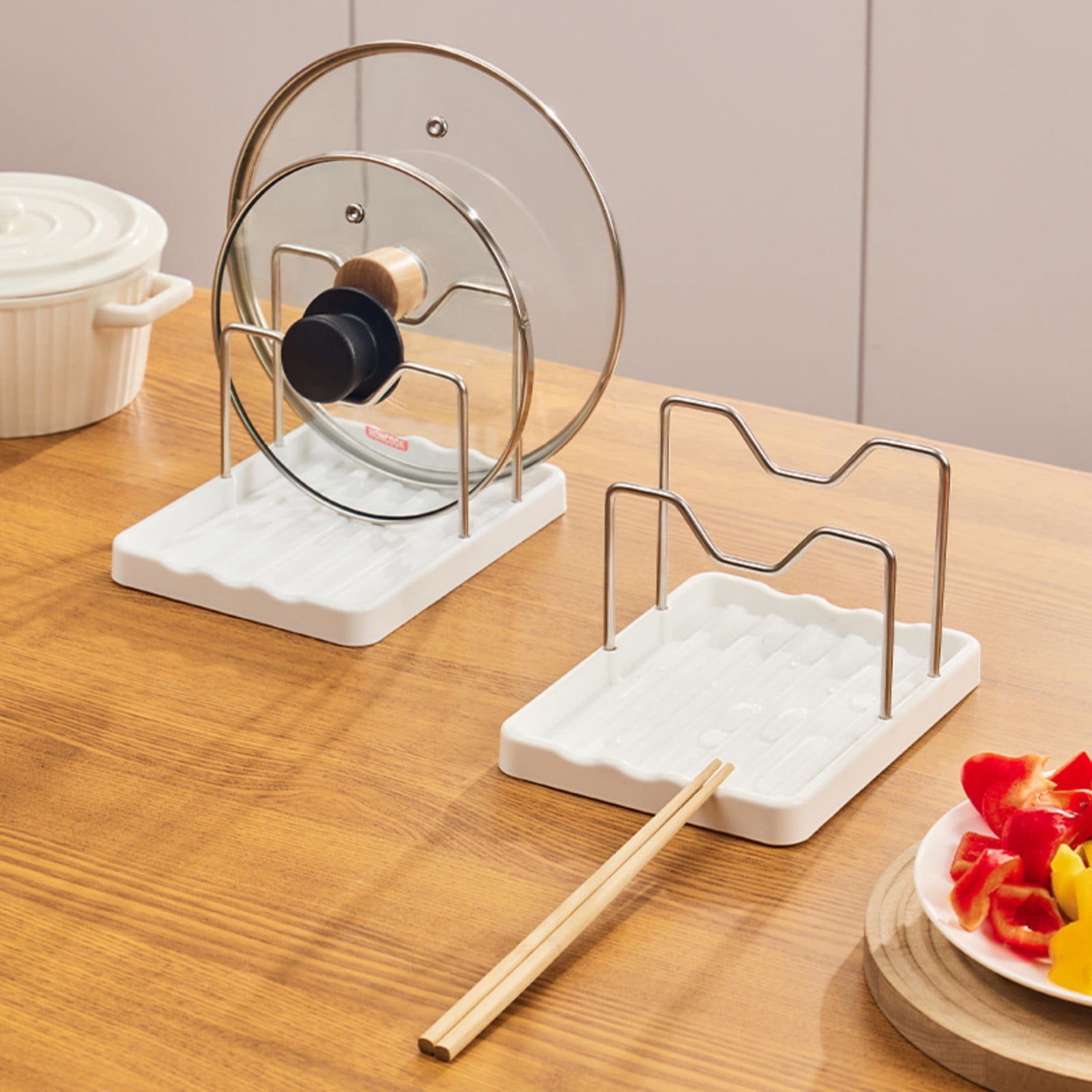 5 Pcs Pot Lid Holder and Cutting Board Rack with Draining Tray ...